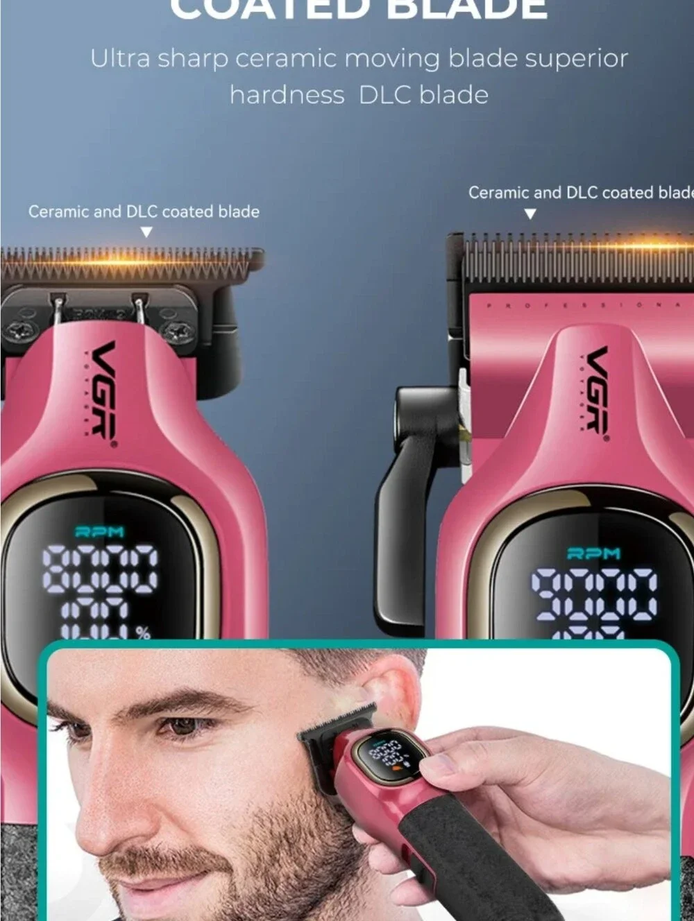 Cordless Hair Clipper with LED Display – Black with Teal Accents
